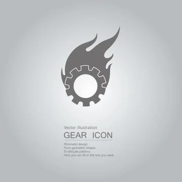 Gears and flames.The background is a gradient of gray. Illustrazione stock