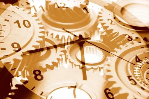 Gears and hands of clock Stock Photos
