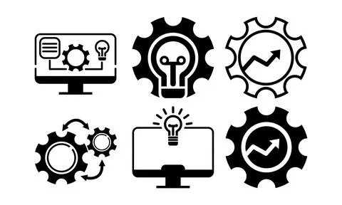 Gears and lightbulb technology innovation vector icon set Stock Illustration