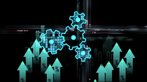 Gears and movement graphs of global economic activity against the background of Stock Footage 270699766