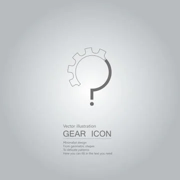 Gears and question marks. The background is a gradient of gray. Stock Illustration