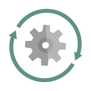 Gears and rotating arrows. Updates and renewals. Vectors. Stock Illustration