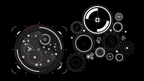 Gears and wheels of mechanical structure rotating on black background. Stock Footage 276809277