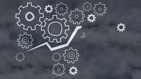 Gears and zigzag line animation over dark cloudy sky background Stock Footage 305065582