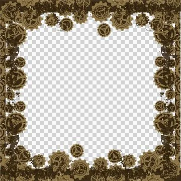 Gears are forming vector steampunk frame around blue center, grunge texture Stock Illustration