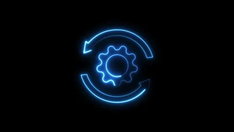 Gears with arrow moving glowing sign technology concept animation on dark b.. Stock Footage 293484350