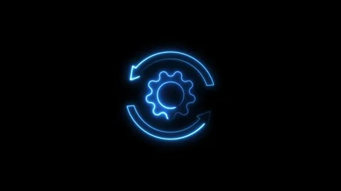 Gears with arrow moving glowing sign technology concept animation on dark b.. Stock Footage 293484352