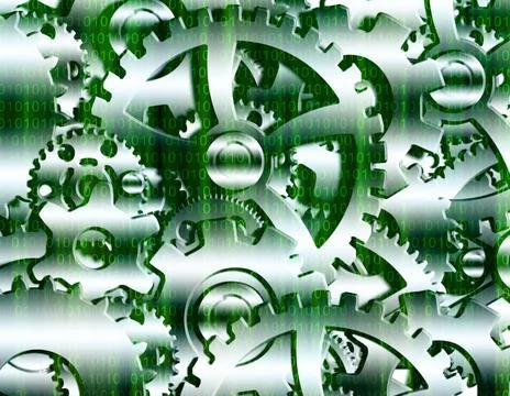 Gears with binary code Gears with binary code. 3D rendering Copyright: xZo... 스톡 사진