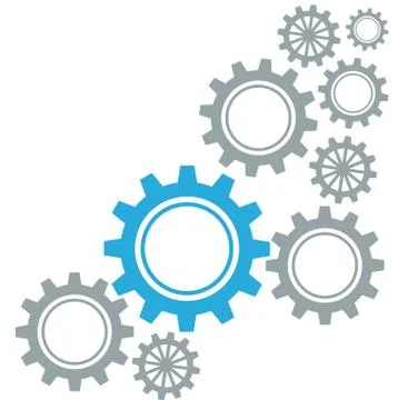 Gears Border Graphics Grey and Blue on White Background Stock Illustration