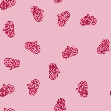 Gears brainstorm line vector seamless pattern Illustrazione stock