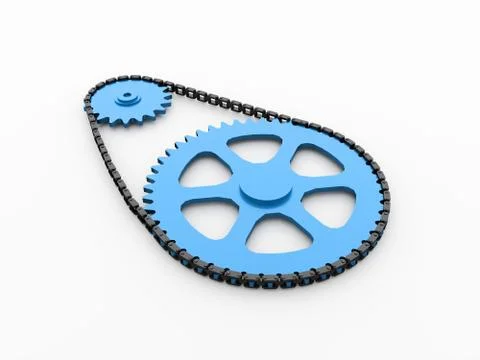 Gears with chain concept rendered Stock Illustration