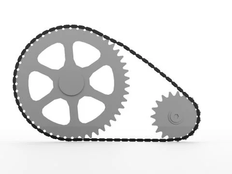 Gears with chain concept rendered Stock Illustration