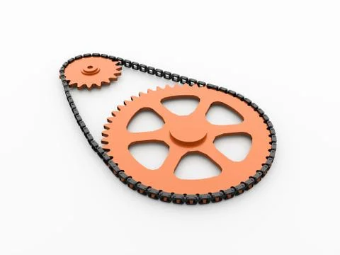 Gears with chain concept rendered Stock Illustration