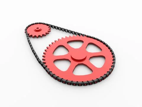 Gears with chain concept rendered Stock Illustration