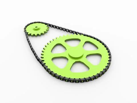 Gears with chain concept rendered Stock Illustration