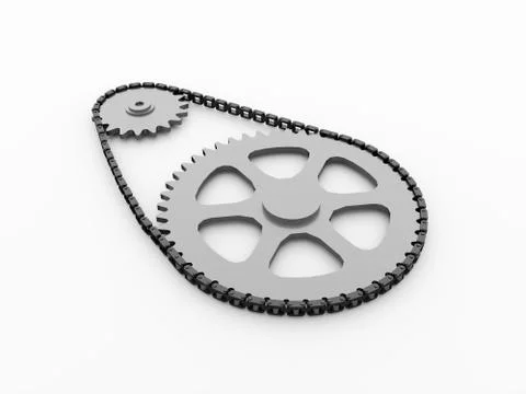 Gears with chain concept rendered Stock Illustration