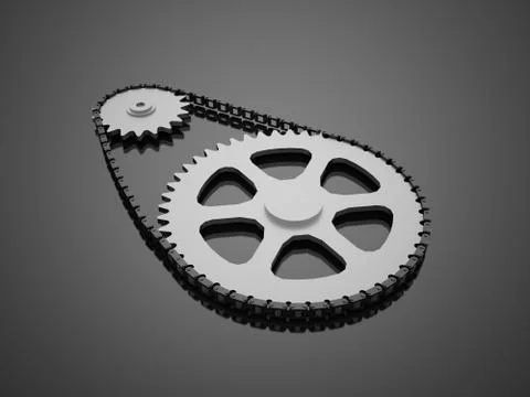 Gears with chain concept rendered Stock Illustration