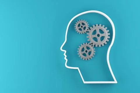 Gears cogwheels in human head shape over blue background - strategy, creative Illustrazione stock
