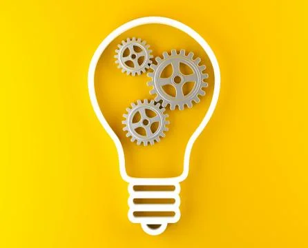 Gears cogwheels in lightbulb shape over yellow background - strategy, creativ 스톡 일러스트