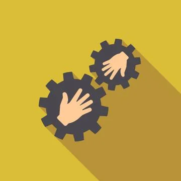 Gears Contact Flat Long Shadow Square Icon 스톡 일러스트