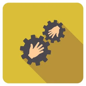 Gears Contact Flat Rounded Square Icon with Long Shadow 스톡 일러스트