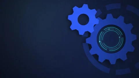 Gears cyan circuit target UI seamless loop motion background Stock Footage 345601341