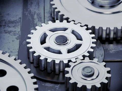 Gears on dark background. Abstract 3d illustration of gears. Stock Illustration