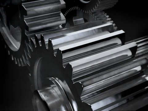 Gears on dark background. Abstract 3d illustration of gears. Stock Illustration