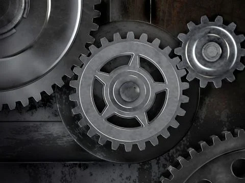 Gears on dark background. Abstract 3d illustration of gears. Stock Illustration