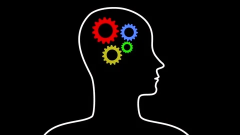 Gears of different colors are spinning in a human head Artificial intelligence Stock Footage 246733246