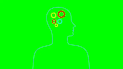 Gears of different colors are spinning in a human head Artificial intelligence Stock Footage 266153917