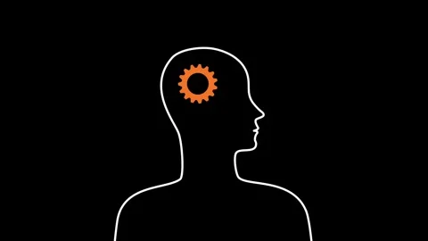 Gears of different colors are spinning in a human head Artificial intelligence Stock Footage 269196110