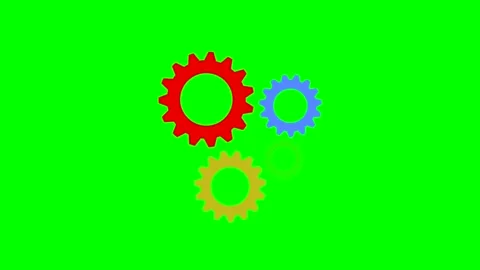 Gears of different colors spinning on a green chroma key background Stock Footage 246732981