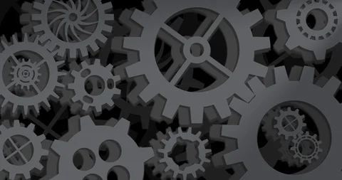 Gears Front View Seamless Rotation. Beautiful Looped 3d Animation. Teamwork Stock Footage 128629019