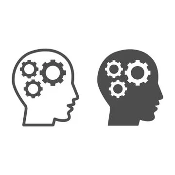 Gears in head line and solid icon, idea and innovation concept, human mind and イラスト素材