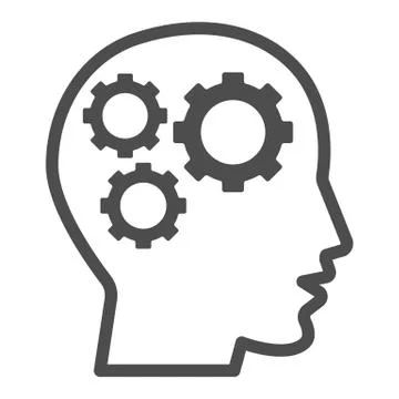 Gears in head line icon, idea and innovation concept, human mind and three cogs Stock Illustration