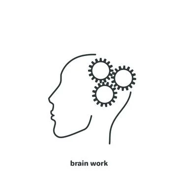 Gears in the head of a man, linear icon on a white background Stock Illustration