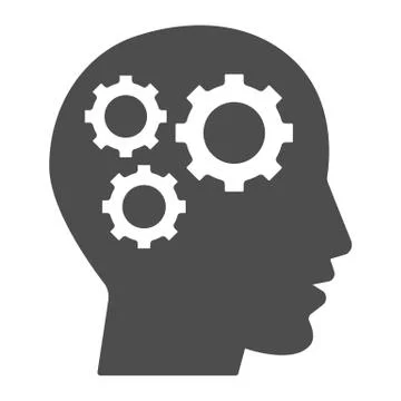 Gears in head solid icon, idea and innovation concept, human mind and three cogs Stock Illustration