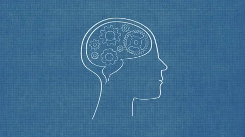 Gears in Human Brain on Blueprint Paper Animation Stock Footage 45237223