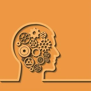 Gears in human head, Thinking process. Vector Stock Illustration