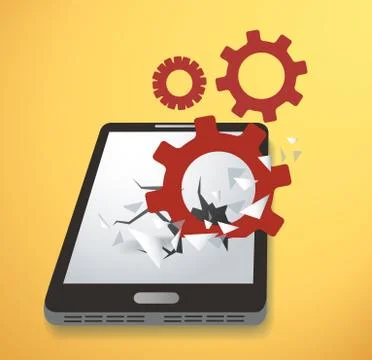 Gears icon Breaking through screen smartphone vector Stock Illustration