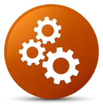 Gears icon brown round button Stock Illustration