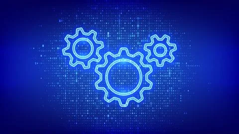 Gears icon made of binary code. RPA. Robotic Process Automation software. S.. イラスト素材
