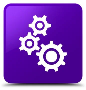 Gears icon purple square button Stock Illustration
