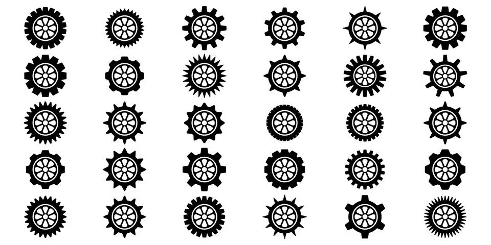 Gears icon set. Setting gears icon. Collection of mechanical cogwheels. Sim.. Stock Illustration