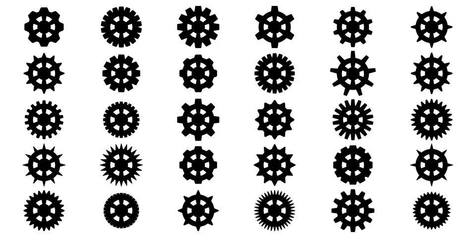 Gears icon set. Setting gears icon. Collection of mechanical cogwheels. Simpl Stock Illustration
