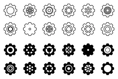 Gears icon set. Setting gears icon. Collection of mechanical cogwheels. White Stock Illustration