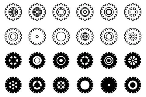Gears icon set. Setting gears icon. Collection of mechanical cogwheels. White Stock Illustration