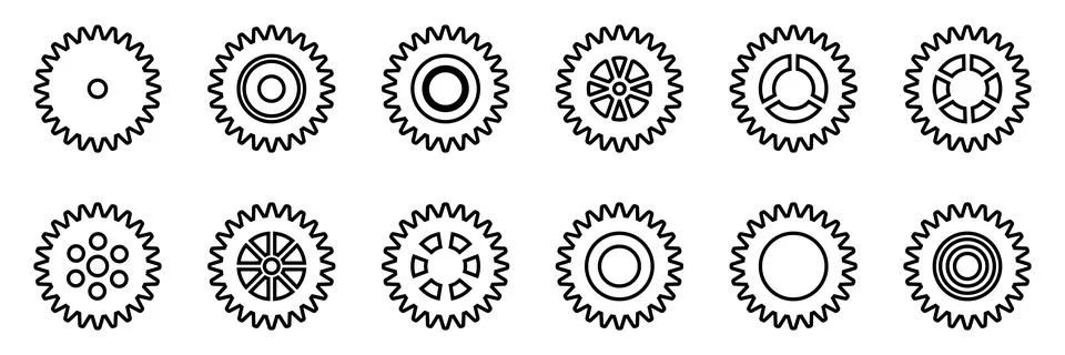 Gears icon set. Setting gears icon. Collection of mechanical outline cogwheel Stock Illustration