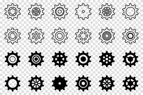 Gears icon set. Setting gears icon. Collection of mechanical cogwheels. Vecto Stock Illustration